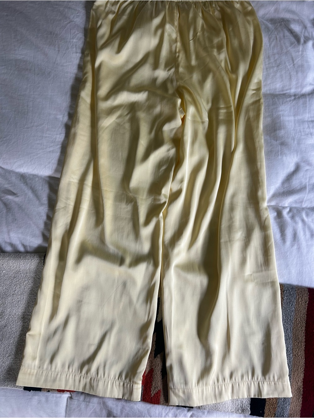 abercrombie & fitch gemma satin pull-on pants pastel butter yellow wide leg sz L - Picture 11 of 14